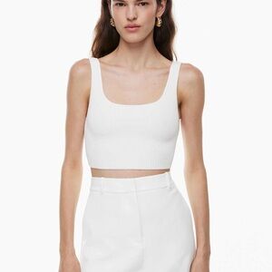 Aritzia Babaton Sculpt Knit Squareneck Cropped Tank Size S | White | Ribbed Top